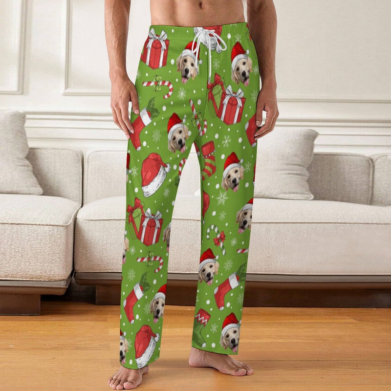 Personalized Men&Women Pajama Pants&Christmas Hat Custom Light Green Pants For Christmas Party