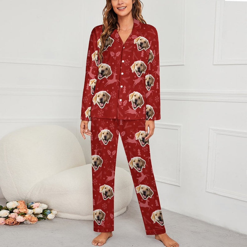 Custom Face Christmas Pajamas Set Personalized Family Matching Long Sleeve Button Pajama Set