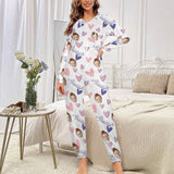 Custom Face Couple Onesie Jumpsuit Personalized Pink&White Unisex One Piece Pajama Loungewear