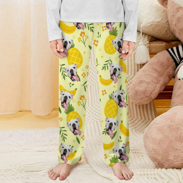 Custom Kid's Pajama Pants Personalized Face Pineapple Pajama Pants&Dog Bandana