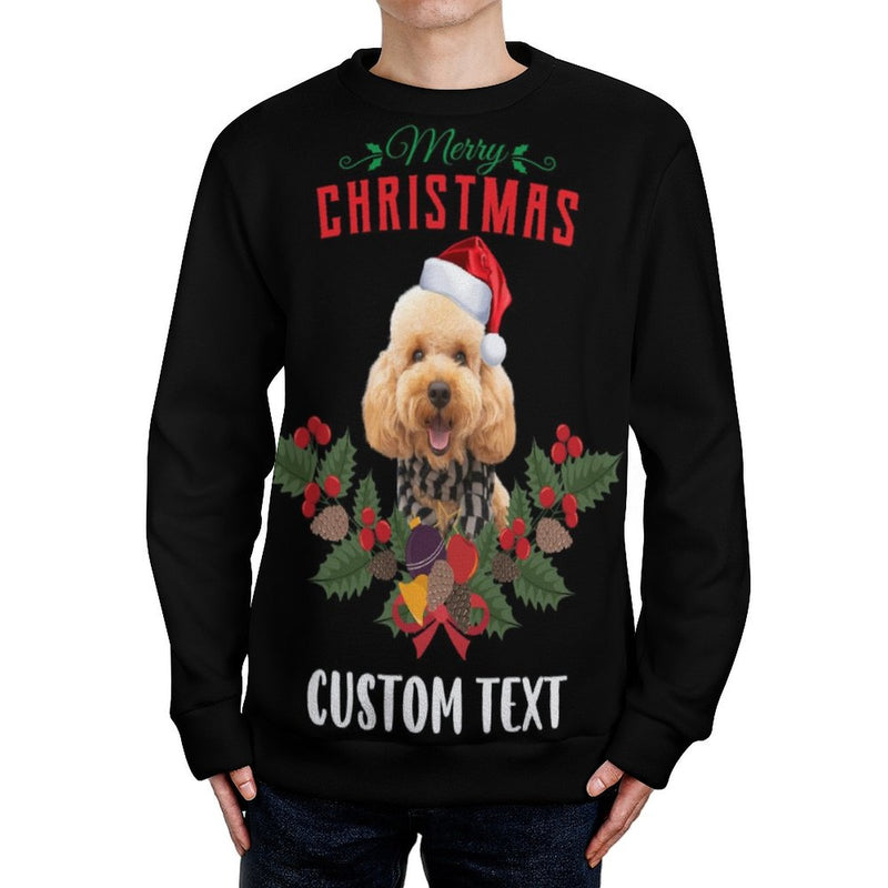 Custom Photo&Text Women's V Neck Sweater&Men's Crew Neck Sweater Merry Christmas Black Couple Sweaters