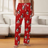 Personalized Men&Women Pajama Pants&Christmas Hat Custom Face Red Pants For Christmas Party