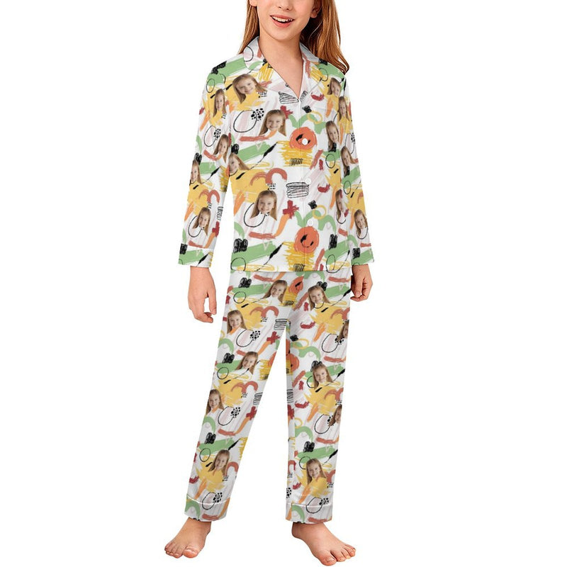 Custom Face Pajamas Set Personalized Graffiti Family Matching Long Sleeve Button Pajama Set