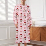 Personalized Face Christmas Red Snowflake Blanket Robe Loungewear