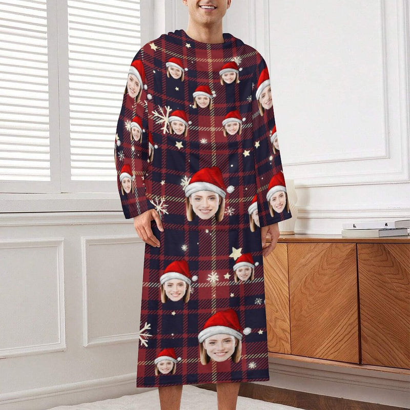 Personalized Face Christmas Red Blanket Robe Loungewear