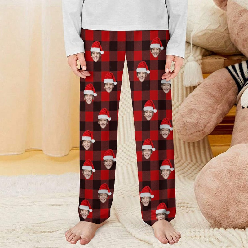 Unisex Pajama Pants Custom Face Christmas Red Pajama Pants For Men&Women&Kids Personalized Any Photos Pajama Pants