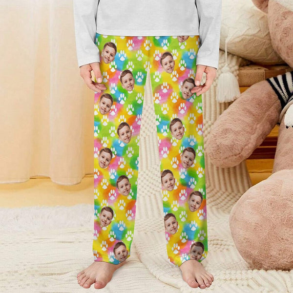 Custom Kid's Pajama Pants Personalized Face Dog Paw Pajama Pants&Dog Bandana