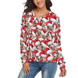 Custom Multi-Face Women's V Neck Sweater&Men's Crew Neck Sweater Christmas Couple Sweaters