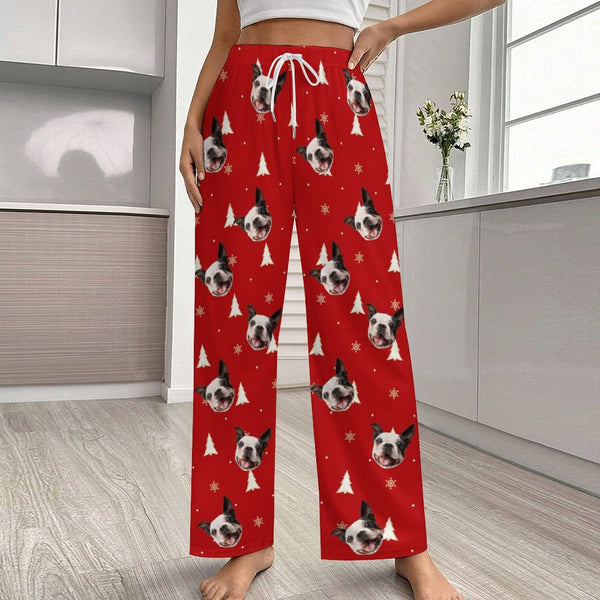 Personalized Men&Women Pajama Pants&Christmas Hat Custom Face Red Pants For Christmas Party