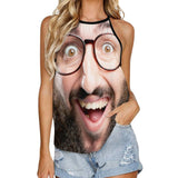 Custom Boyfriend Big Face Women Summer Vest T-shirt Personalized Crew Neck Vest T-shirt Gift