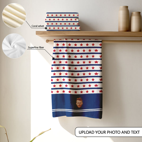 Personalized Photo&Text Star&Stripe Towel Soft Superfine Fiber Towel&Coral Fleece Towel