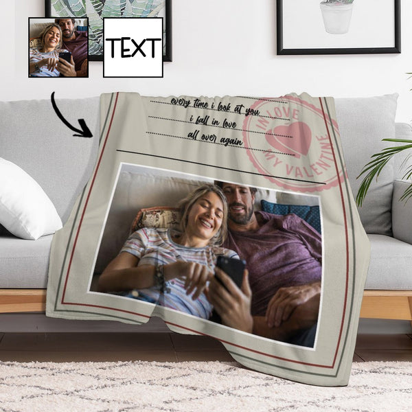 Personalized Flannel Fleece Photo&Text Letter Blanket