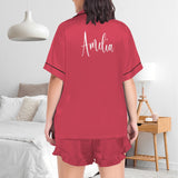 Personalized Women's Silk Short Sleeve Pajama Sets Custom Name Bridesmaid Satin Pajamas Nightwear Bachelor Party