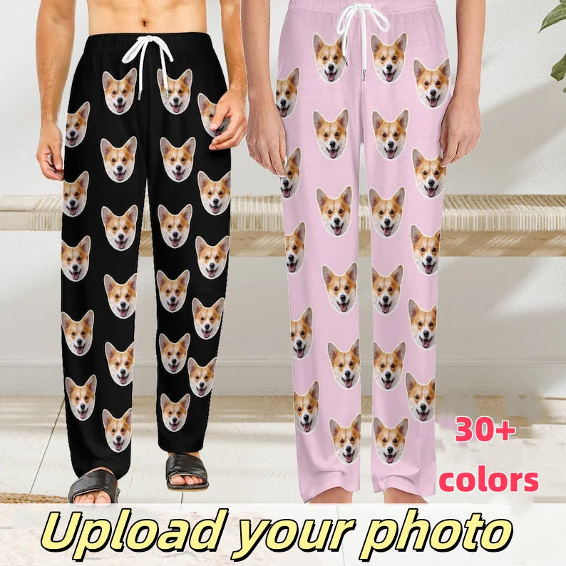 Custom Your Photos Unisex Pajama Pants Solid Colors Personalized Face Pajama Pants For Men&Women