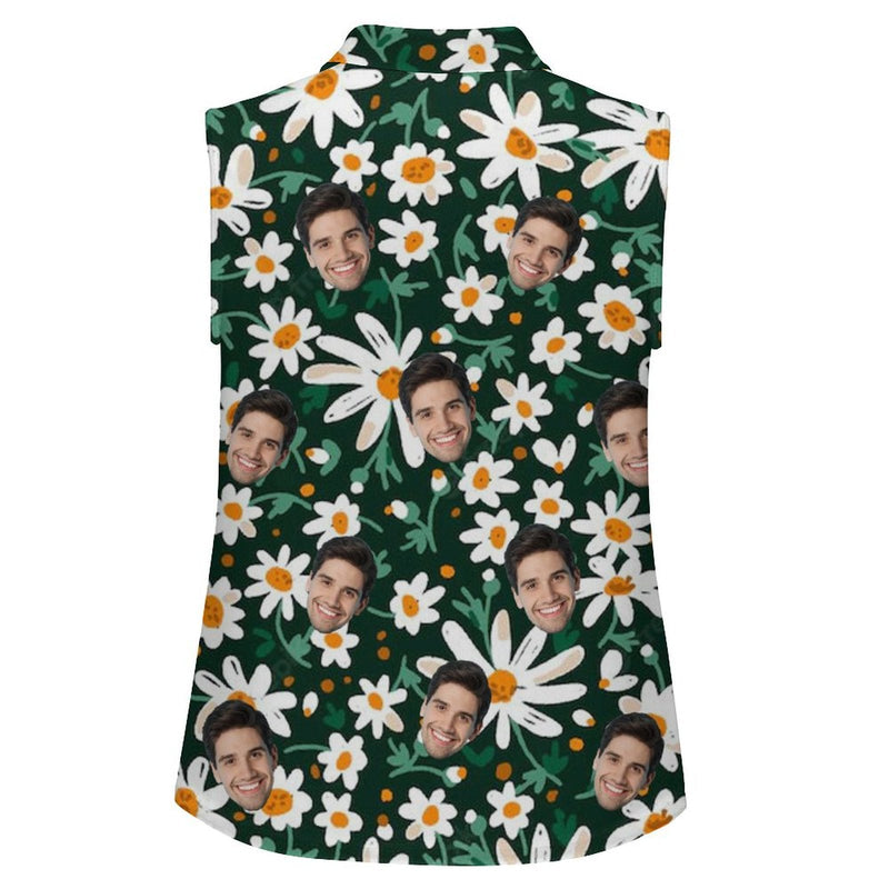 Custom Face Polo Sleeveless Tank Tops Personalized Daisy Flowers Green Tank Top