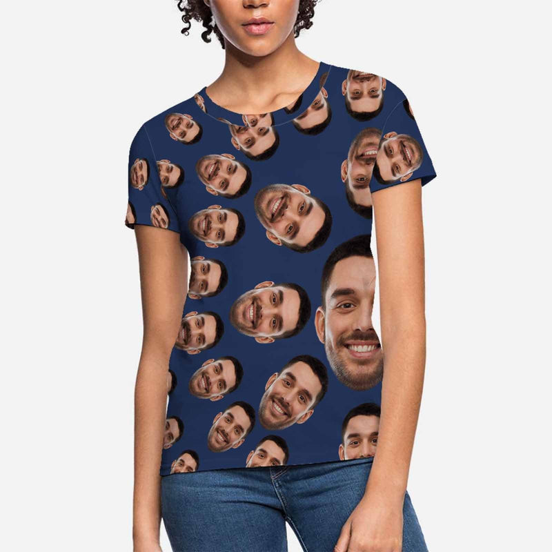 Custom Boyfriend Face Circle Shape Women's All Over Print T-shirt