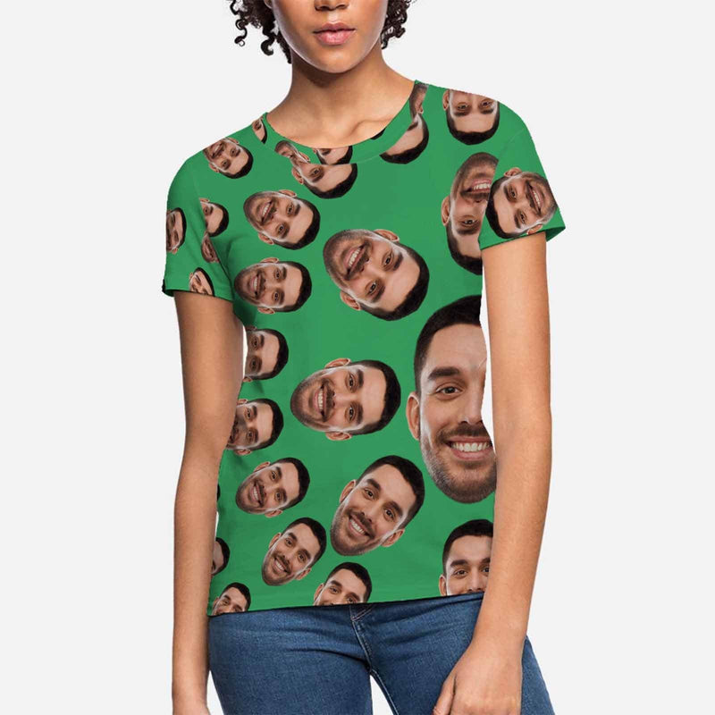 Custom Boyfriend Face Circle Shape Women's All Over Print T-shirt