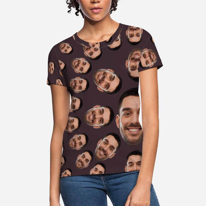 Custom Boyfriend Face Circle Shape Women's All Over Print T-shirt