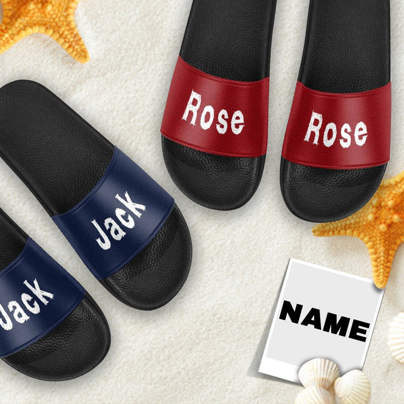 Custom Couple Name Sandals Personalized Name Blue And Red Slides