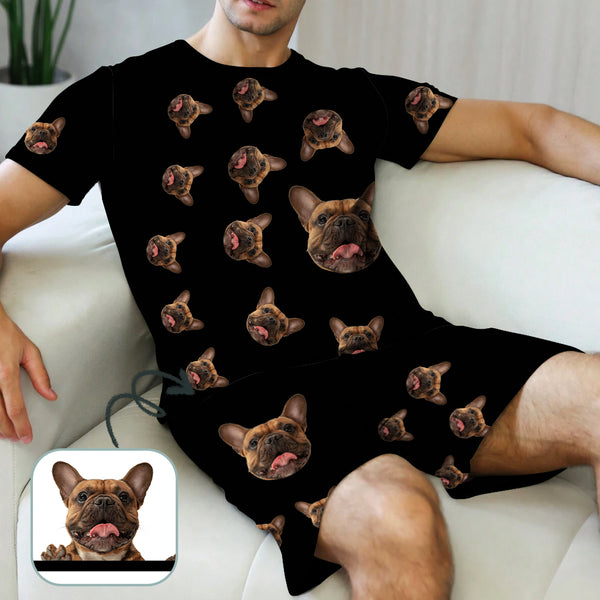 Custom Dog Face Pajamas Personalized Men's Crew Neck Short Sleeve Pajama Set with Photo
