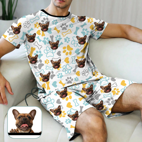 Custom Dog Face Men's Short Sleeve Pajamas Personalized Crew Neck Face Pajamas Set