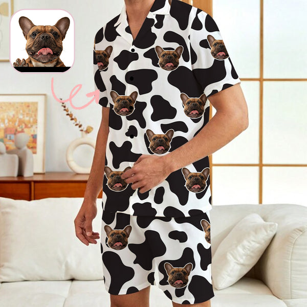 Custom Face Pajamas Personalized Black&White Short Sleeve Men's Pajamas Set Loungewear