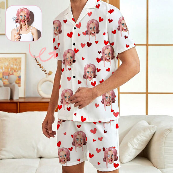 Custom Girlfriend Face Pajamas Set Personalized Men's Face V Neck Loungewear