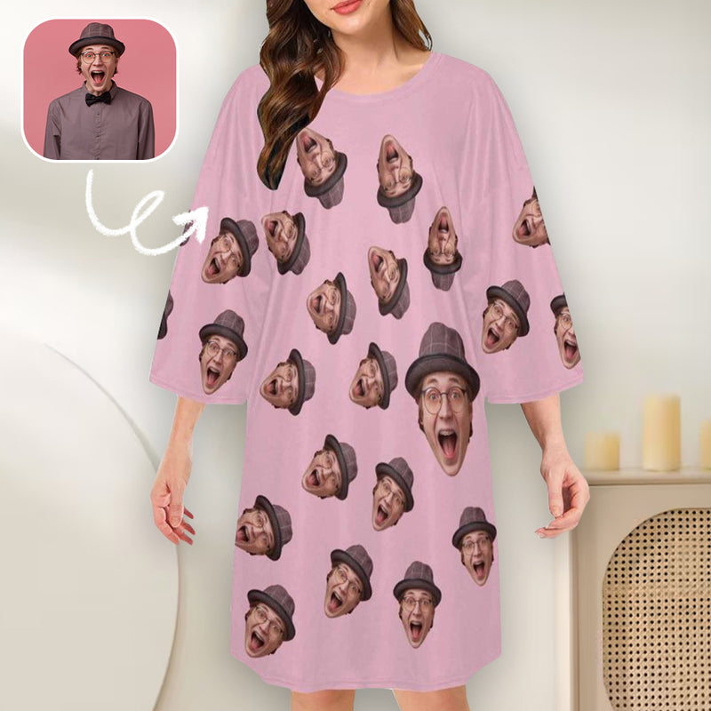 Custom Boyfriend Face Nightdress Oversized Sleep Tee Personalized Women's Loose Sleepwear