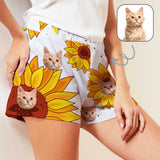 Custom Face Women's Pajama Shorts Personalized Sun Flower Sleepwear Shorts