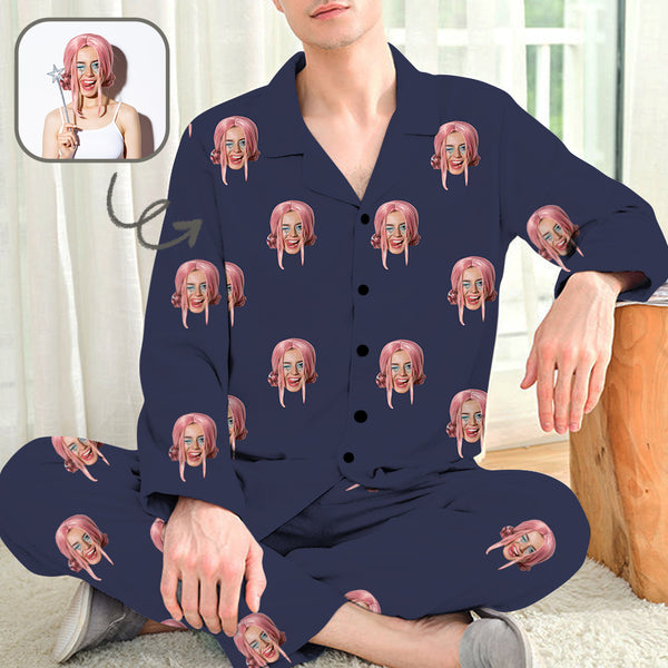 Custom Multi-Face Long Sleeved Pajamas Personalized Girlfriend Face Men's Face Long Set