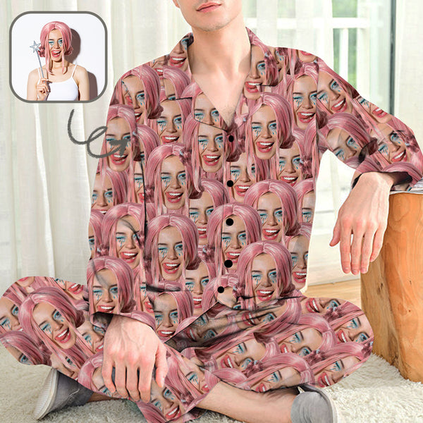 Custom Multi-Face Long Sleeved Pajamas Personalized Men's Girlfriend Face Long Set