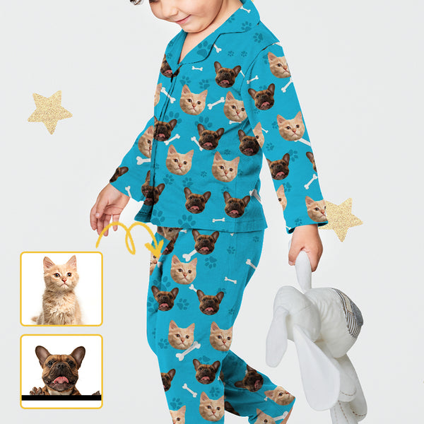 Custom Boys #2-15Y Two Face Long Sleeve Pajamas Set Personalized Kid's Face Sleepwear Set