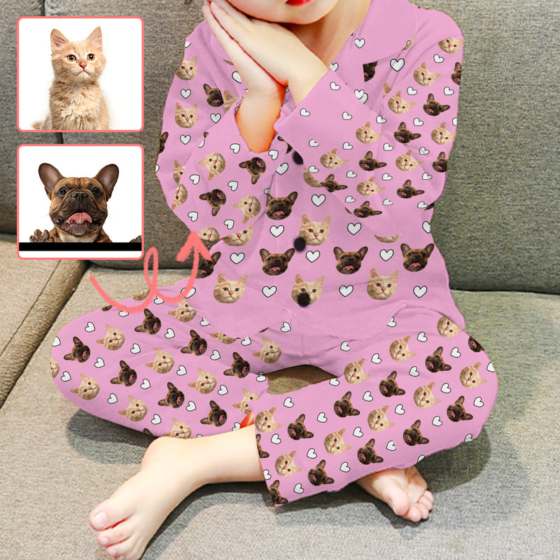Custom Face Kids Pink Pajamas Personalized 2-15Y Girls Two Face Pajamas Set Sleepwear