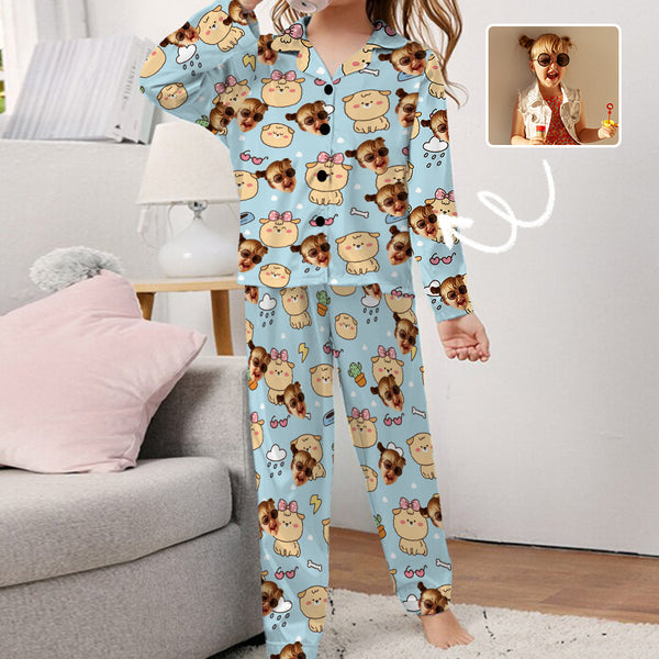 Custom Face Kids Cute Pajamas Set Personalized 8-15Y Face Pajamas Set Sleepwear