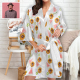 Custom Face Pajama Sunflower White Robe Personalized Women's Photo Face Robe Loungewear