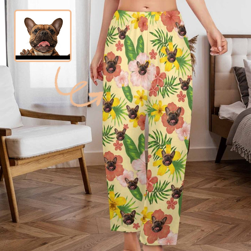 Custom Face Pajama Pants Personalized Plants Flowers Face Pajama Trousers For Women