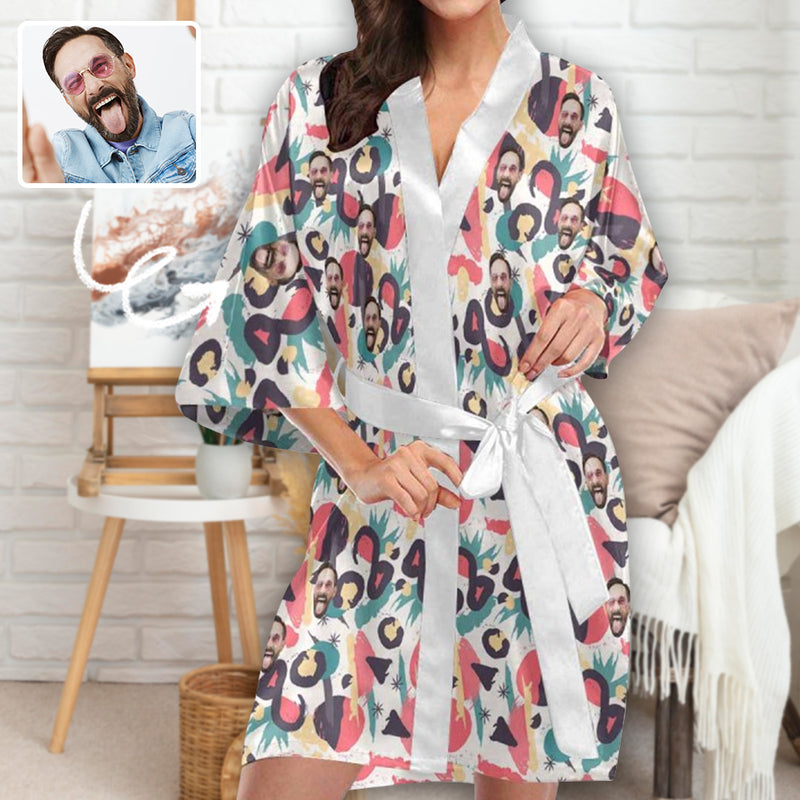 Custom Face Pajama Robe Personalized Husband Face Robe Sleepwear For Women