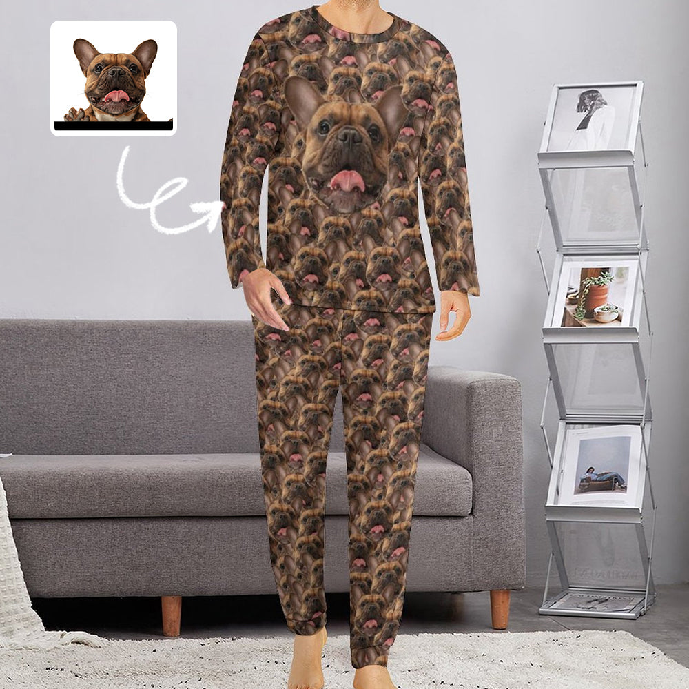 Custom Dog Face Pajamas Set&Pillow Personalized Men's Crew Neck Long Sleeve Face Pajamas Set