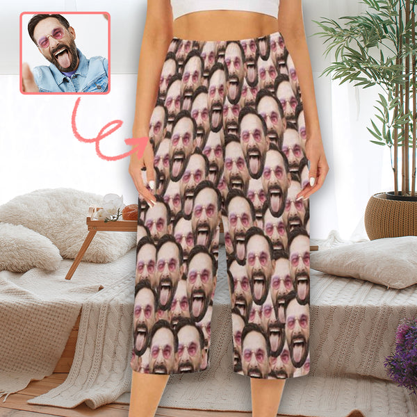 Custom Multi-Face Cropped Pajama Pants For Women Personalized Face Pajama Pants