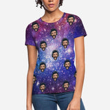 Custom Boyfriend Face Galaxy Starry Night Women's T-shirt