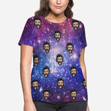 Custom Boyfriend Face Galaxy Starry Night Women's T-shirt