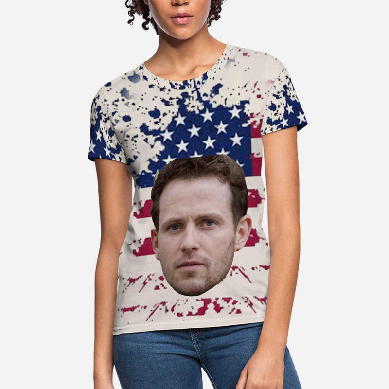 Custom Face American Flag Women's All Over Print T-shirt