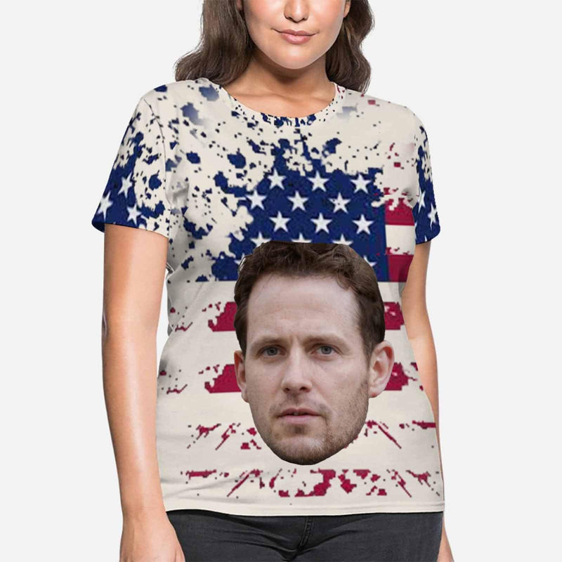 Custom Face American Flag Women's All Over Print T-shirt