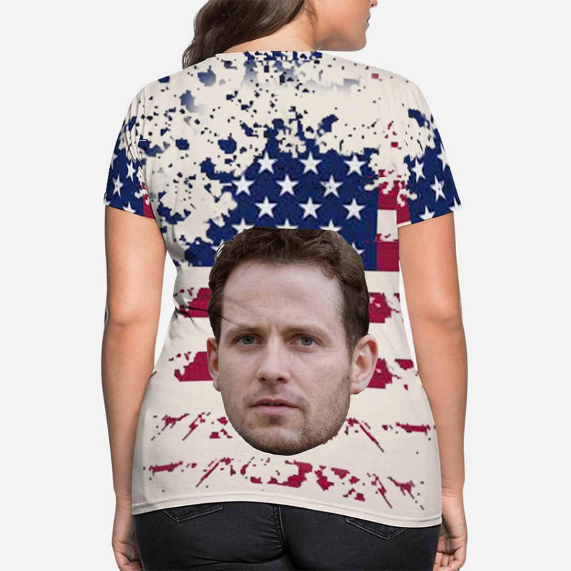 Custom Face American Flag Women's All Over Print T-shirt