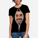 Custom Boyfriend Face Black Zipper Women's All Over Print T-shirt