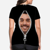 Custom Boyfriend Face Black Zipper Women's All Over Print T-shirt