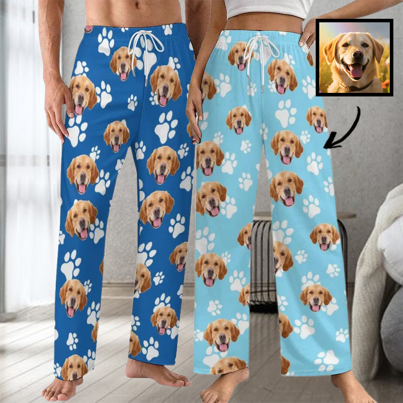 Custom Dog Paw Face Pajama Pants For Women&Men 30 Colors To Choose