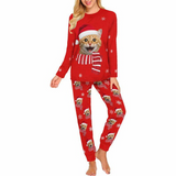 Custom Face Crew Neck Long Sleeve Pajama Sets Personalized Face With Santa Hat Pajamas For Family