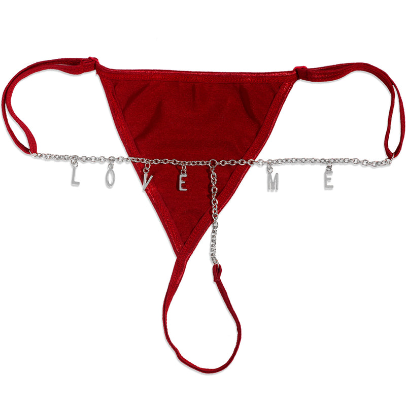 Custom DIY Name Letters Thong Women's Underwear Personalized Silver Chain G-String Panties