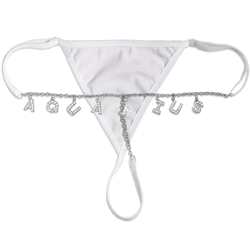 Personalized Lace Thong With Jewelry Silver Crystal Letter Name